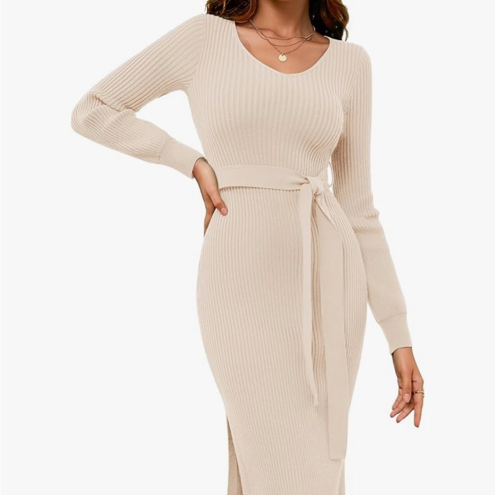 Dressystar Beige Knit Long Sleeve Dress - Picture 5 of 6